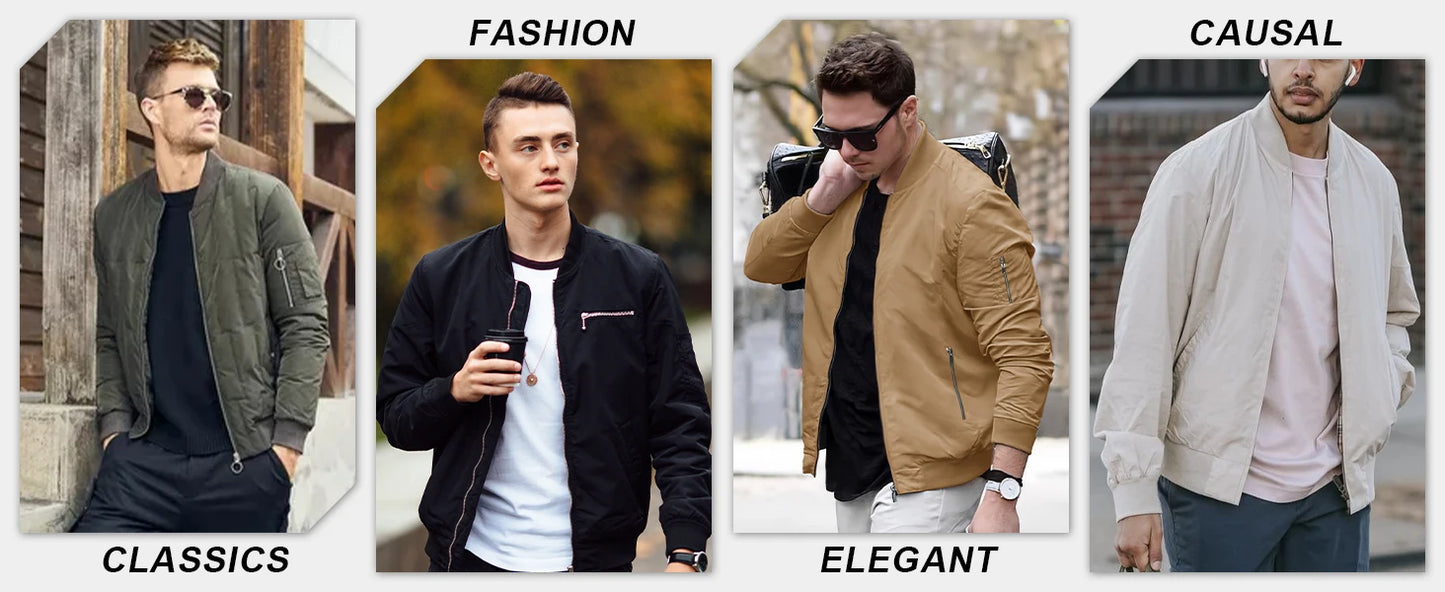 Men's Bomber Jacket Lightweight Casual Spring Fall Windbreaker Softshell Coat With Pocket