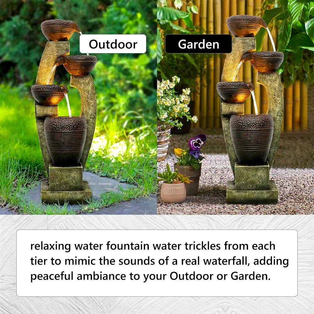 2024 New 40” H Outdoor Fountain - 4 Crocks Outdoor Garden Fountains