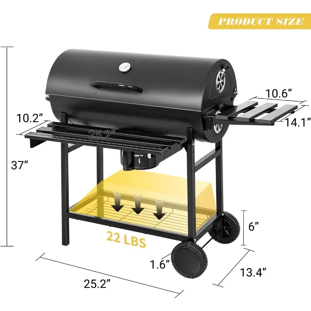 Charcoal Grill BBQ Charcoal Grill with Three Item Racks Thermometer Double-Layer Chrome-Plated Iron Baking Pan Ash Catcher