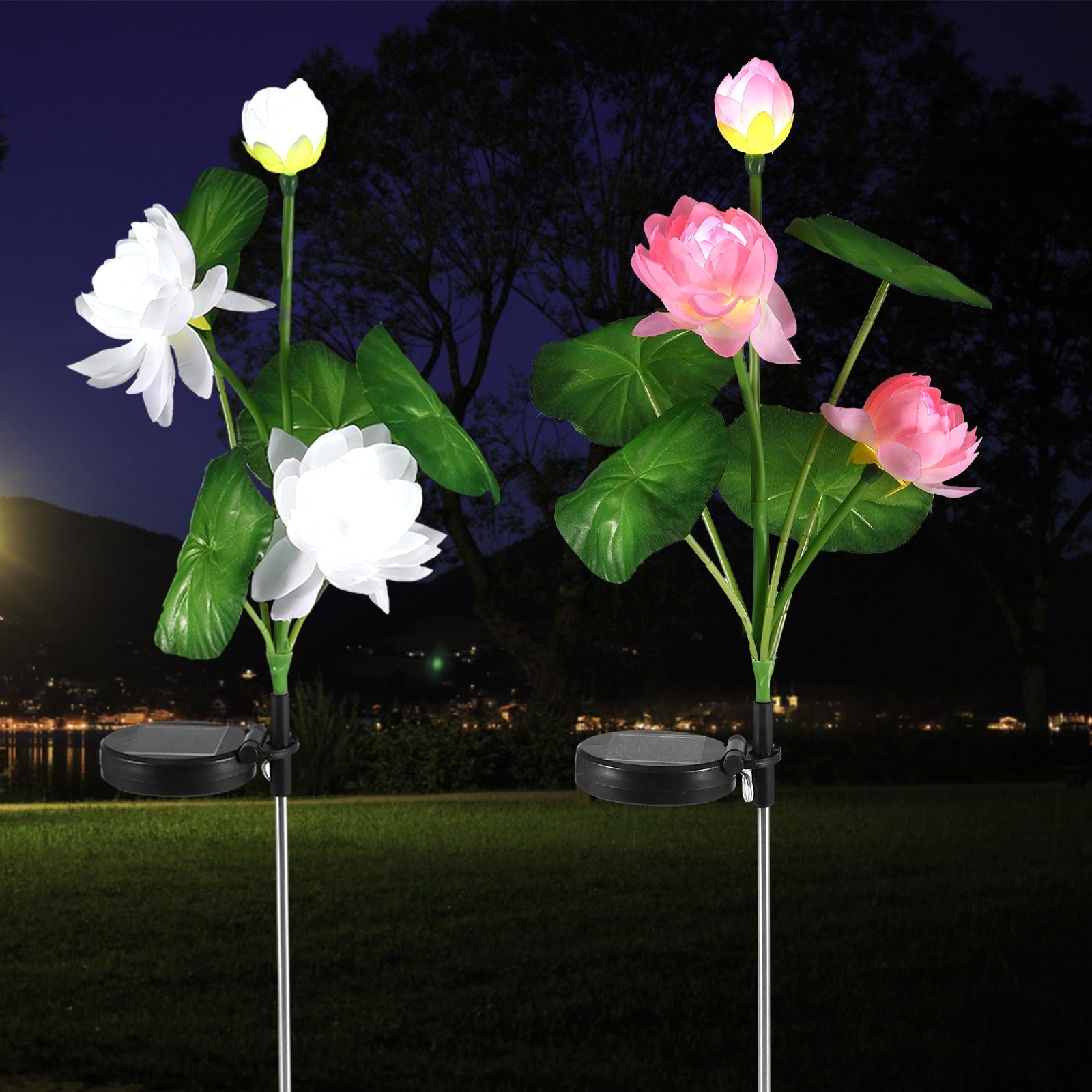 2/4Pcs Solar Lotus Stake Light Realistic - justforyoushopping23