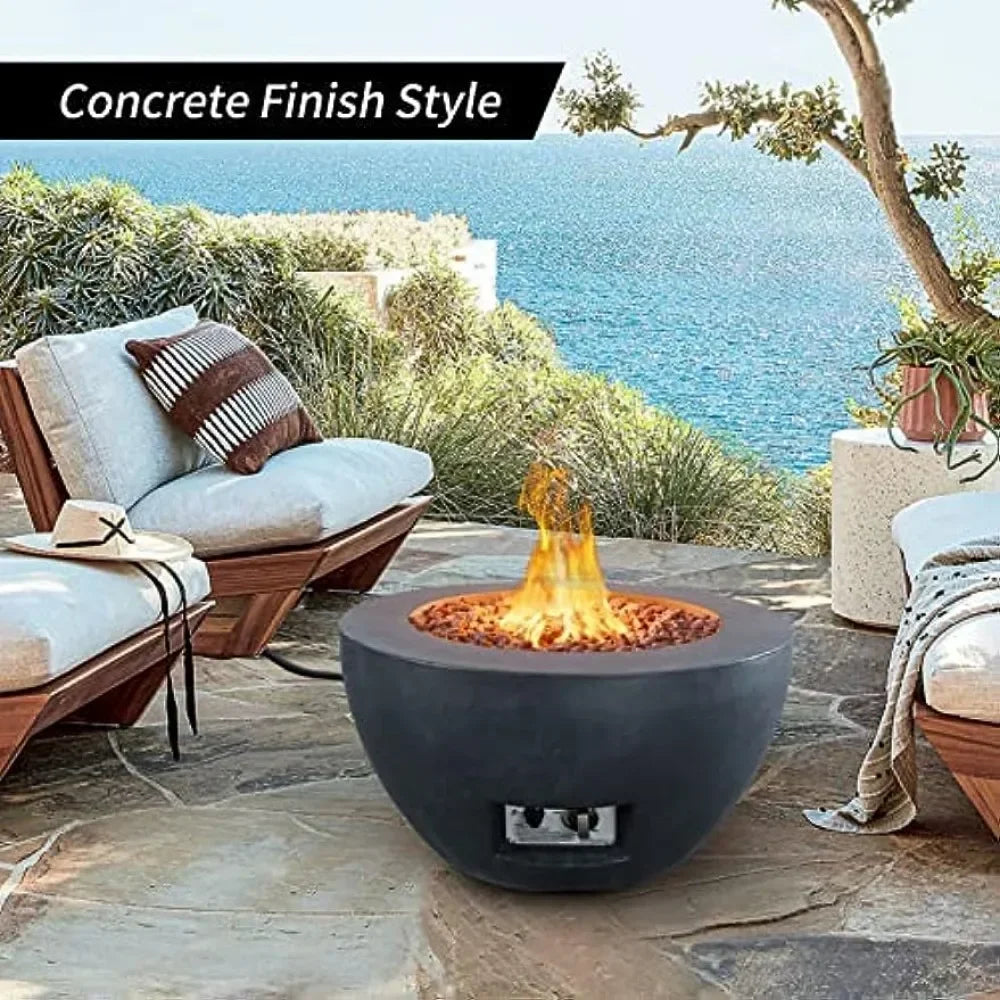 25 Inch Propane Fire Table, 50,000 BTU Large Concrete Fire Pit Table for Outdoor Garden Patio, Smokeless Gas Fire Pit