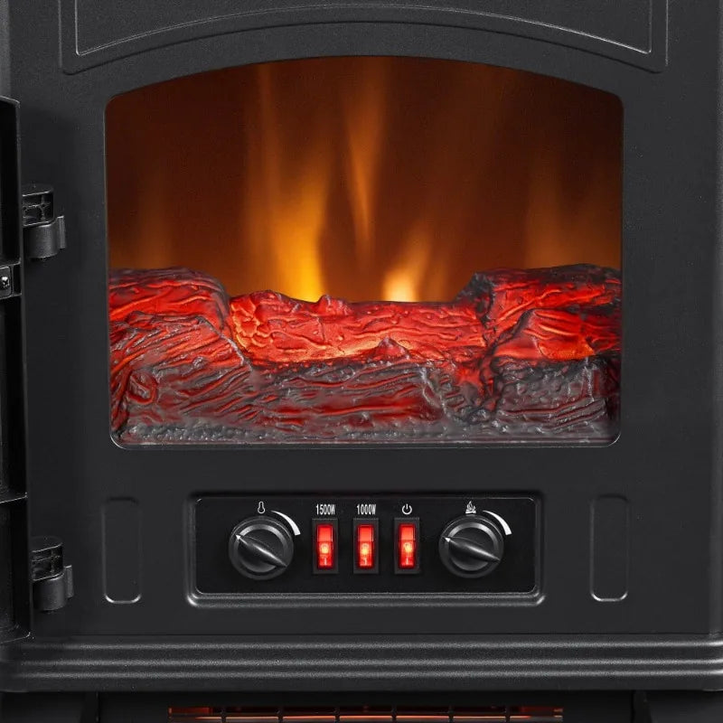 1,000 sq ft Infrared Quartz Electric Fireplace Stove Heater, Black