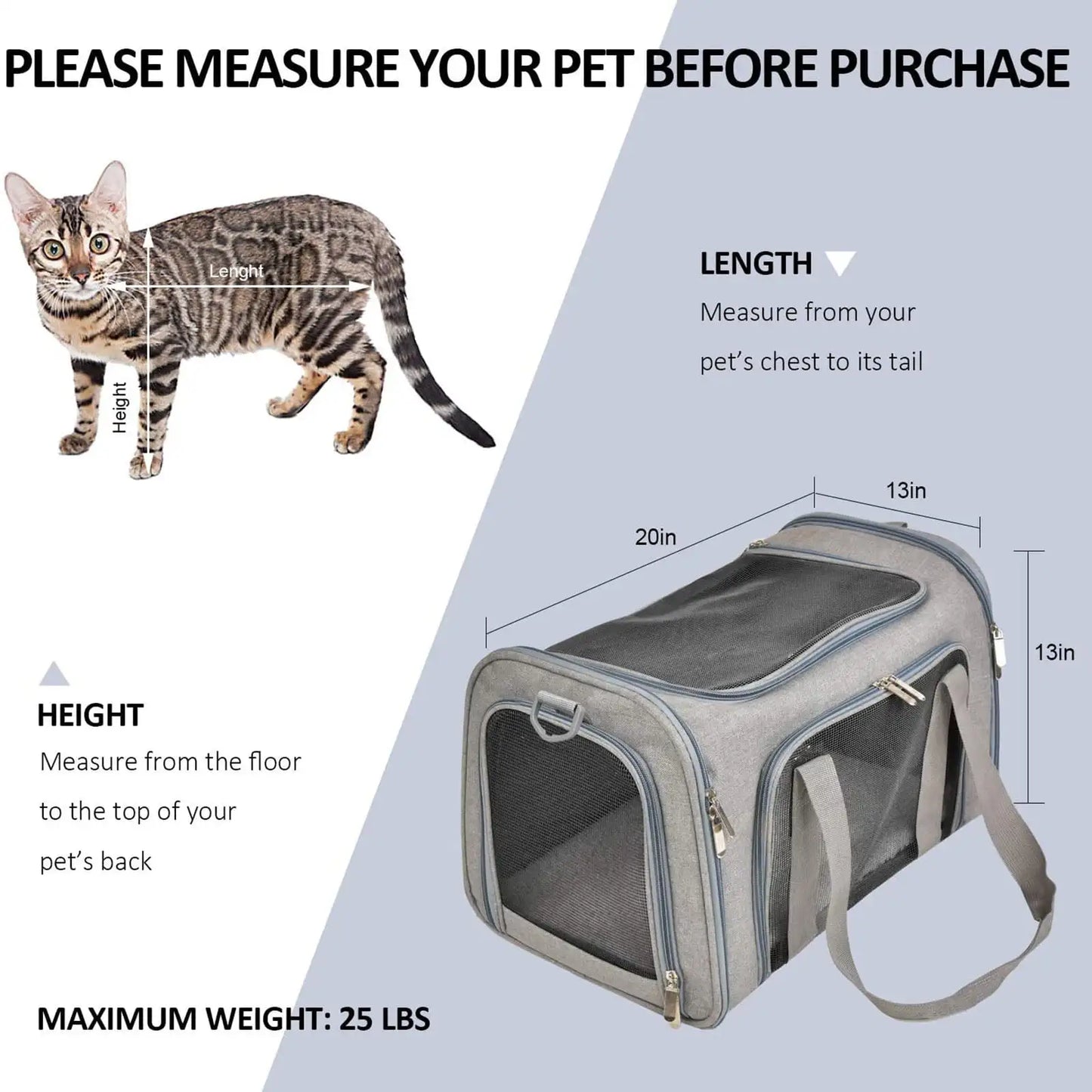 Pet Carrier for Cats & Dogs, TSA Airline Approved, Suitable for Daily Travel, Gray, 15lbs