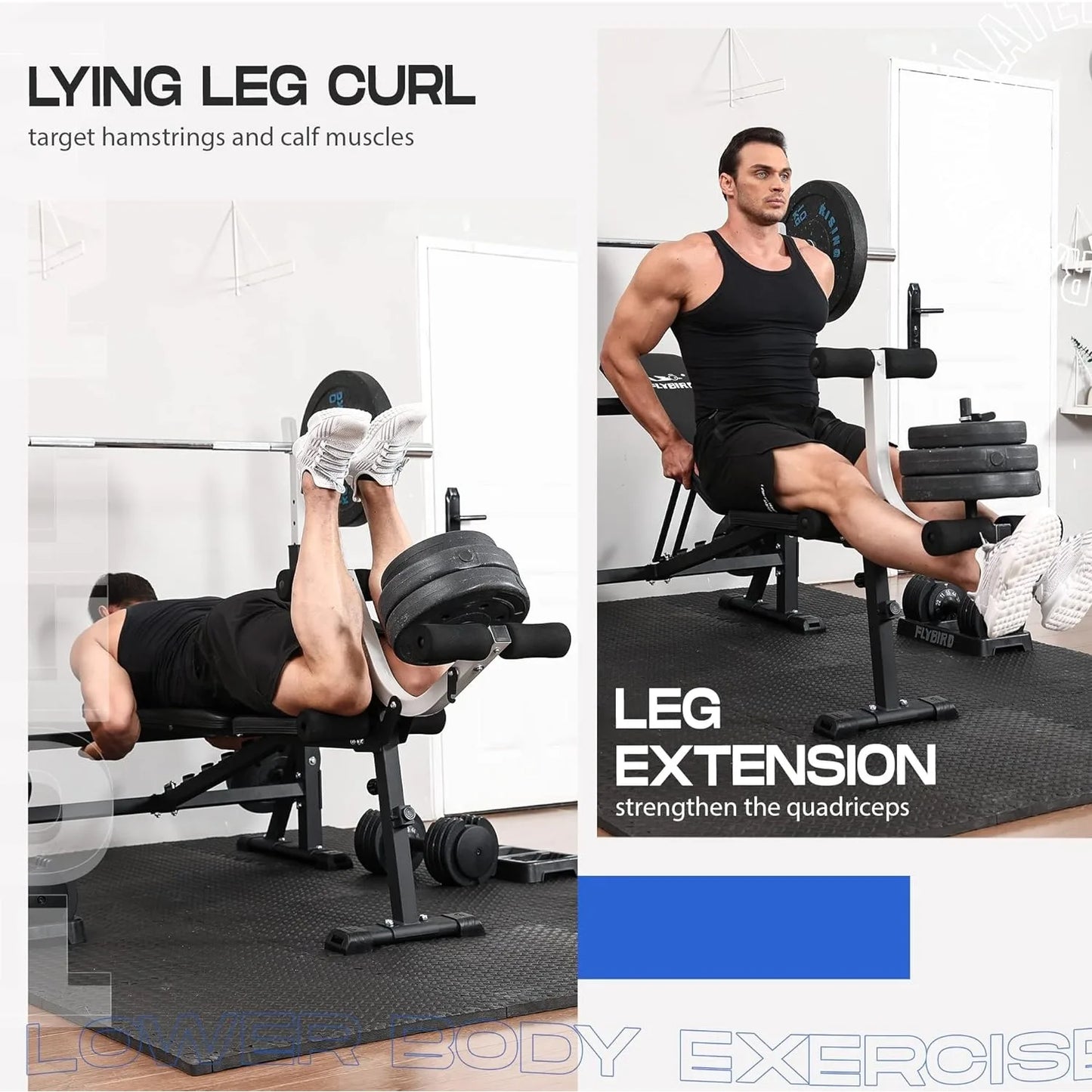 Bench Press Set with Preacher Curl Pad and Leg Developer for Home Gym Full-Body Workout