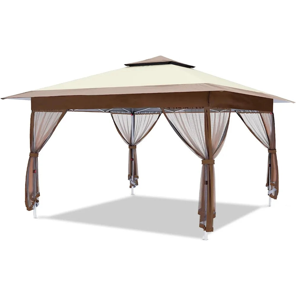 12'x12' Gazebo Outdoor Pop-up Canopy Tent with Curtains and Shelter for Patio, Party & Backyard (Khaki), Sunshade Tent