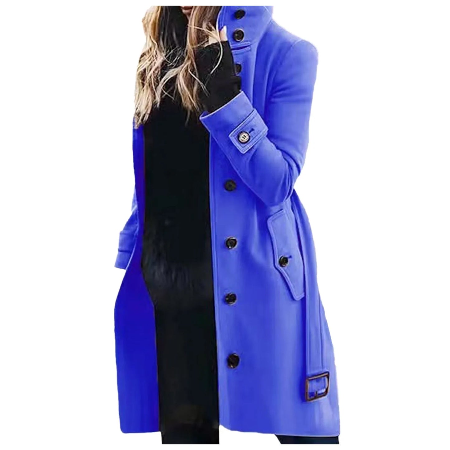 Women's Trench Coat High-collar Single-breasted Jacket Long Sleeve Coats Street Commuter Outwear Stand Collar Woolen Coat 2024