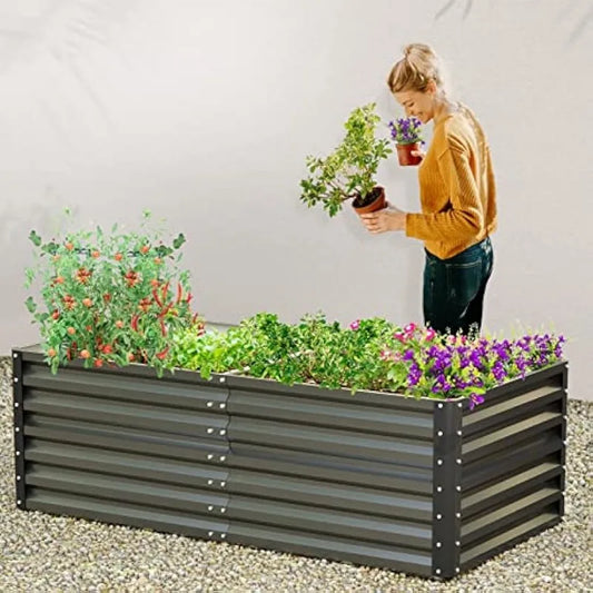 UDPATIO Galvanized Raised Garden Bed 6x3x2 FT Outdoor Metal Planter Boxes for Planting Vegetables Flowers Herbs and Fruits