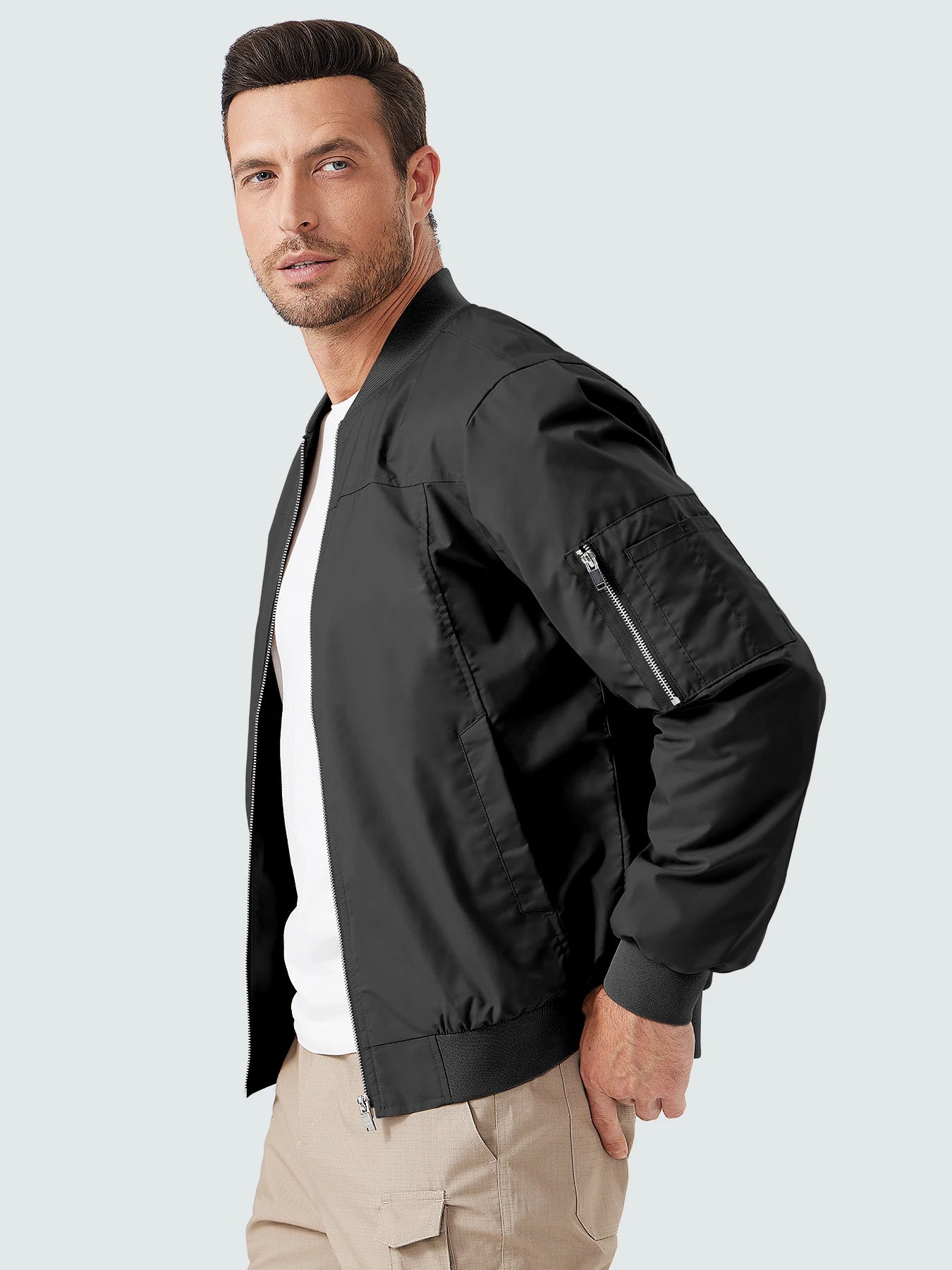 Men's Bomber Jacket Lightweight Casual Spring Fall Windbreaker Softshell Coat With Pocket