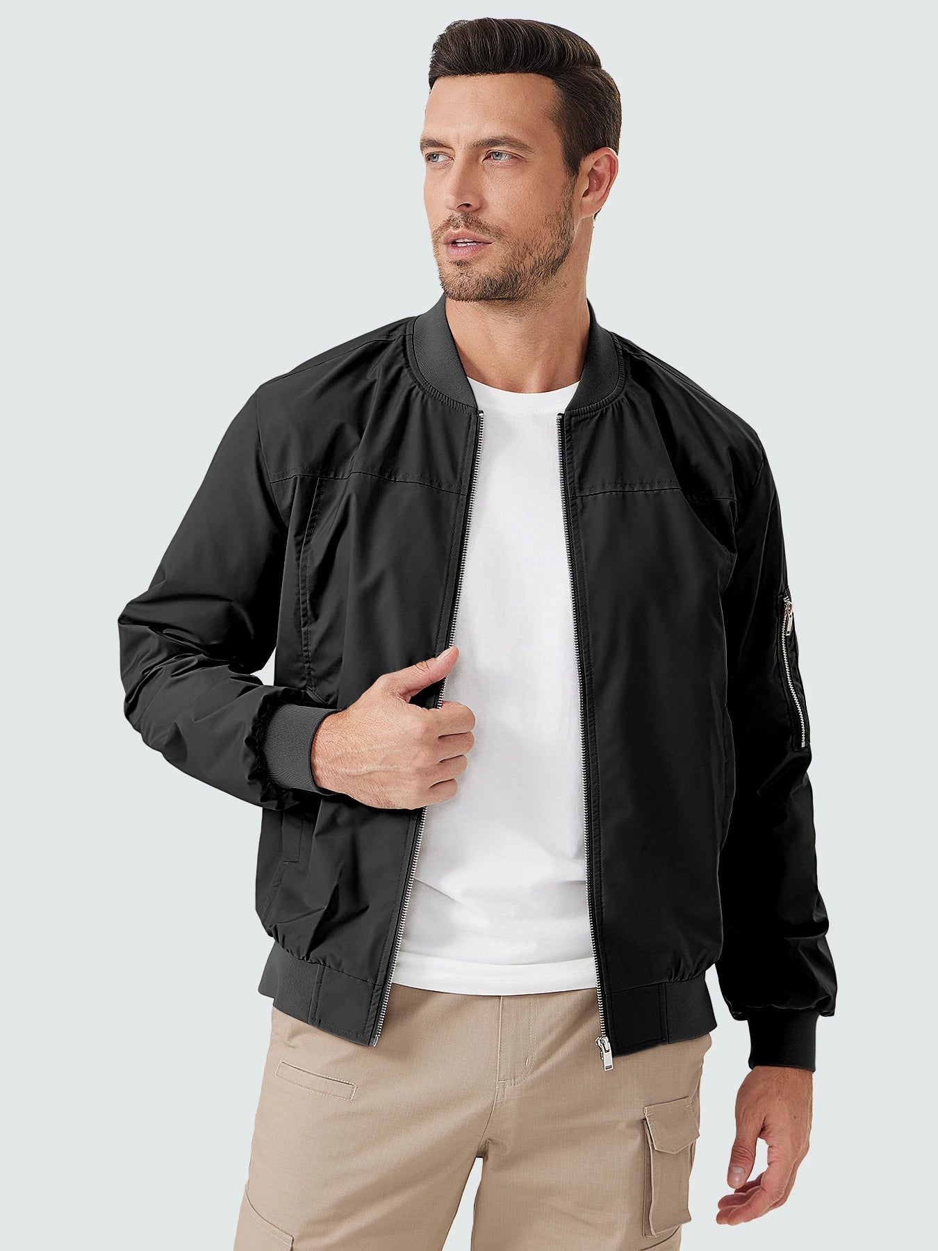 Men's Bomber Jacket Lightweight Casual Spring Fall Windbreaker Softshell Coat With Pocket