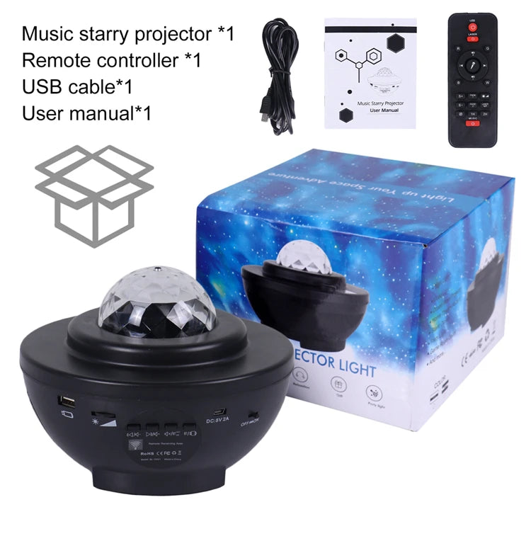 ZK50 LED Star Galaxy, Ocean Music Starry Water Wave Projector Light Sound-Activated