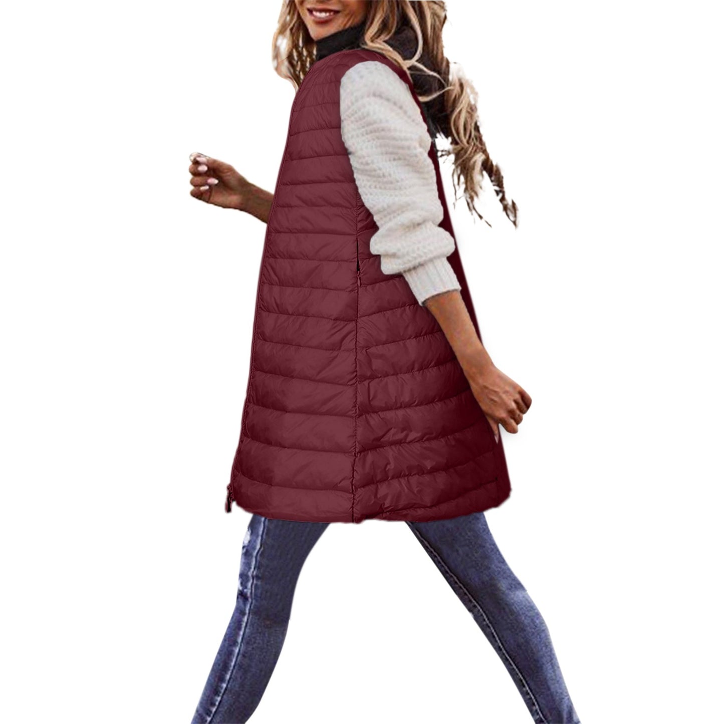 Ultra-light Winter Down Jacket For Women Long Style Down Coats Sleeveless Feather Warm Waistcoat Down Vest Outerwear Coats Woman