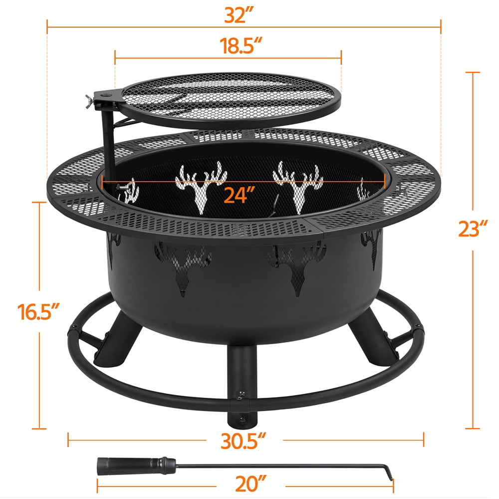 Modern 32" Round Black Finish Iron Fire Pit - justforyoushopping23