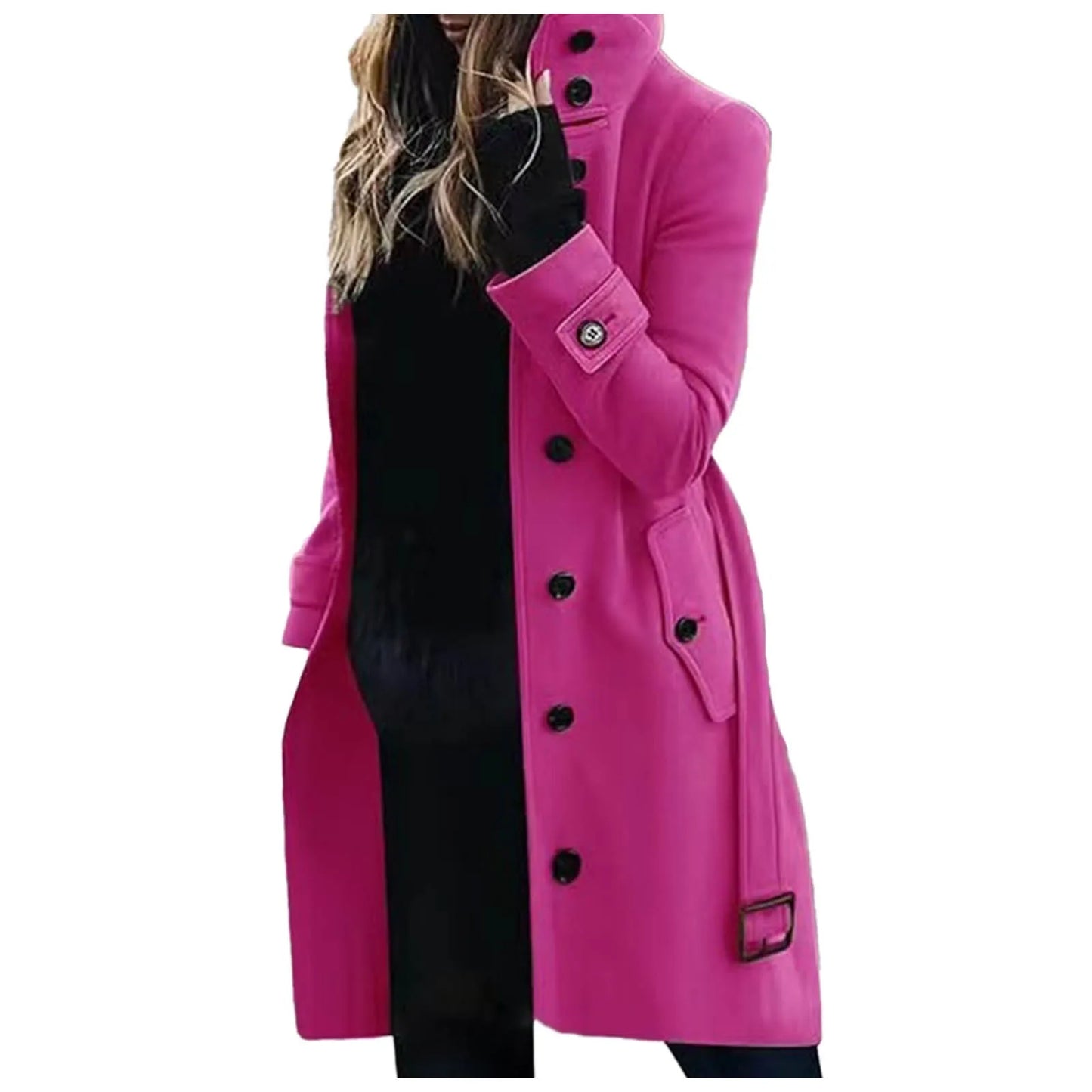 Women's Trench Coat High-collar Single-breasted Jacket Long Sleeve Coats Street Commuter Outwear Stand Collar Woolen Coat 2024