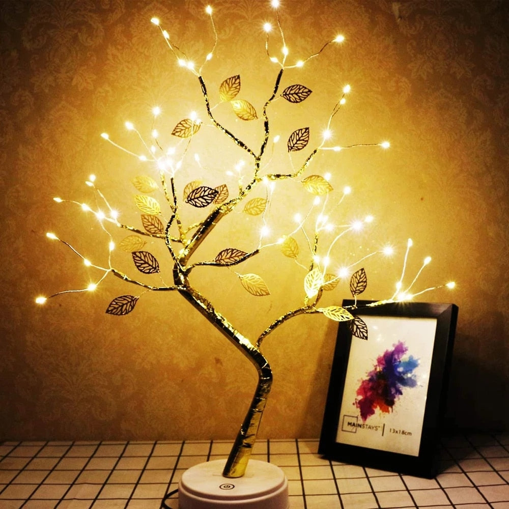 Full Sky Star Golden Leaf Willow Cherry Tree LED Night Light - justforyoushopping23