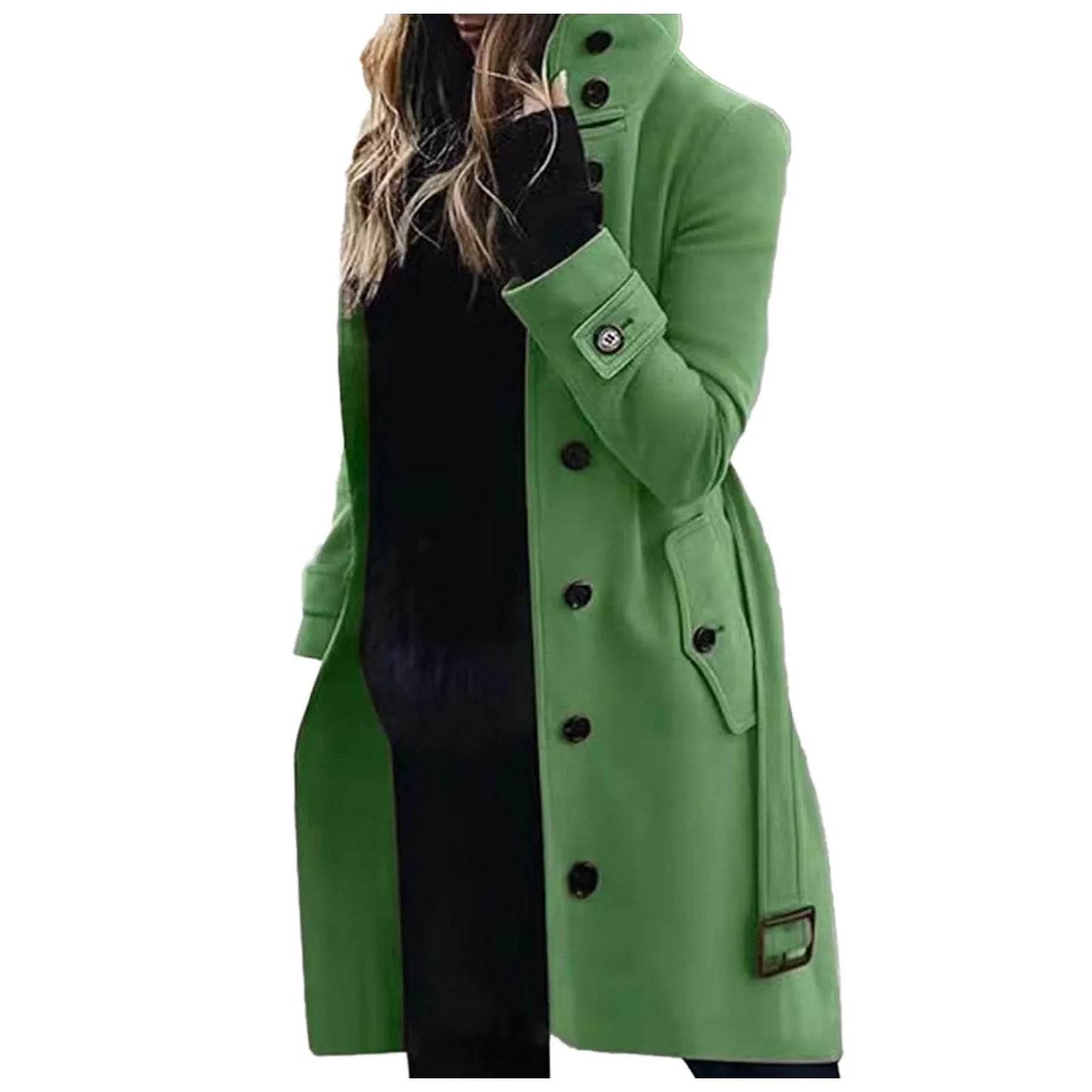 Women's Trench Coat High-collar Single-breasted Jacket Long Sleeve Coats Street Commuter Outwear Stand Collar Woolen Coat 2024