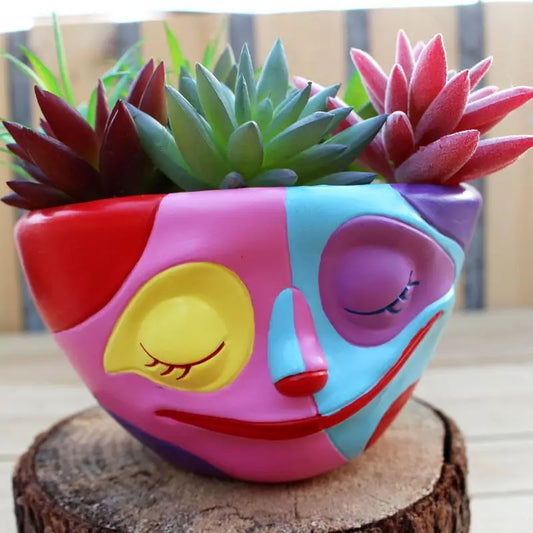 Colorful Face Flower Pots Indoor Outdoor Resin Succulent Planter Tabletop Decorative Clowns Plant Pots Home Garden Decoration