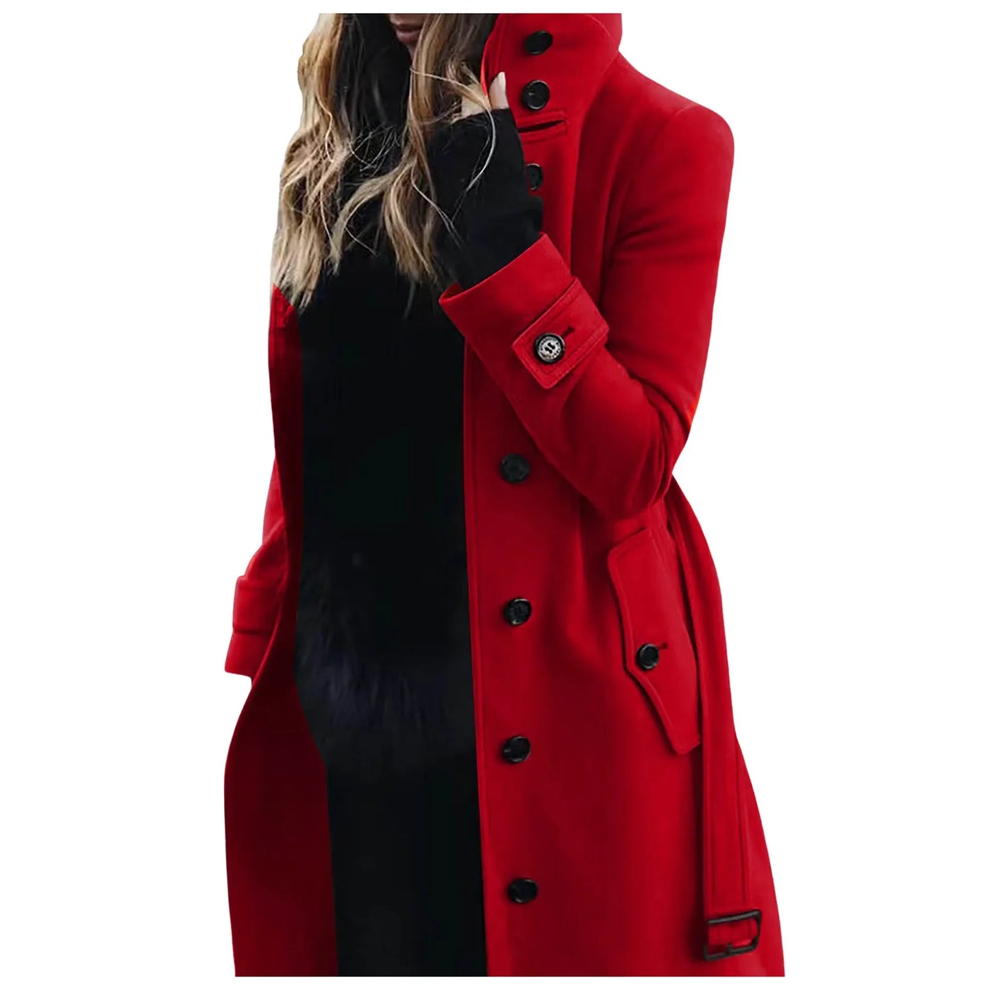 Women's Trench Coat High-collar Single-breasted Jacket Long Sleeve Coats Street Commuter Outwear Stand Collar Woolen Coat 2024