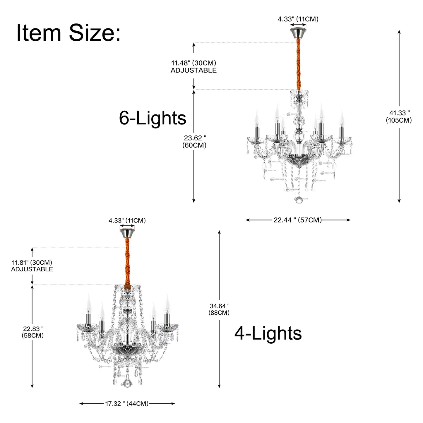 Ridgeyard 4-18 Arms K9 Crystal Chandelier Modern Luxury Boutique Country Style For Hallway Living/Dining Room Bedroom Home Light