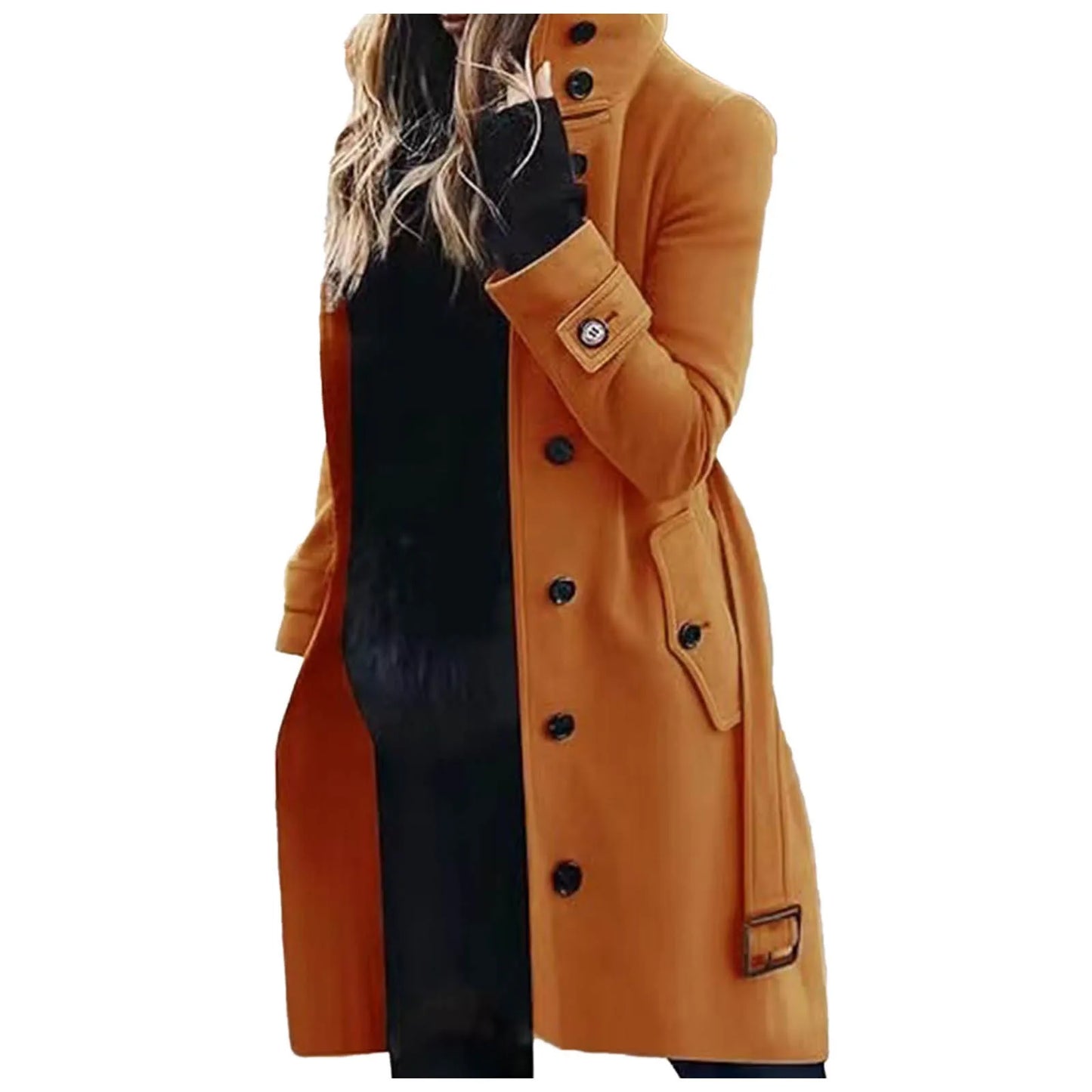 Women's Trench Coat High-collar Single-breasted Jacket Long Sleeve Coats Street Commuter Outwear Stand Collar Woolen Coat 2024