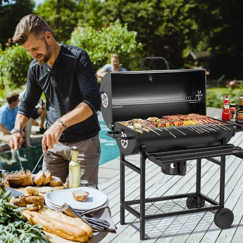 Charcoal Grill BBQ Charcoal Grill with Three Item Racks Thermometer Double-Layer Chrome-Plated Iron Baking Pan Ash Catcher