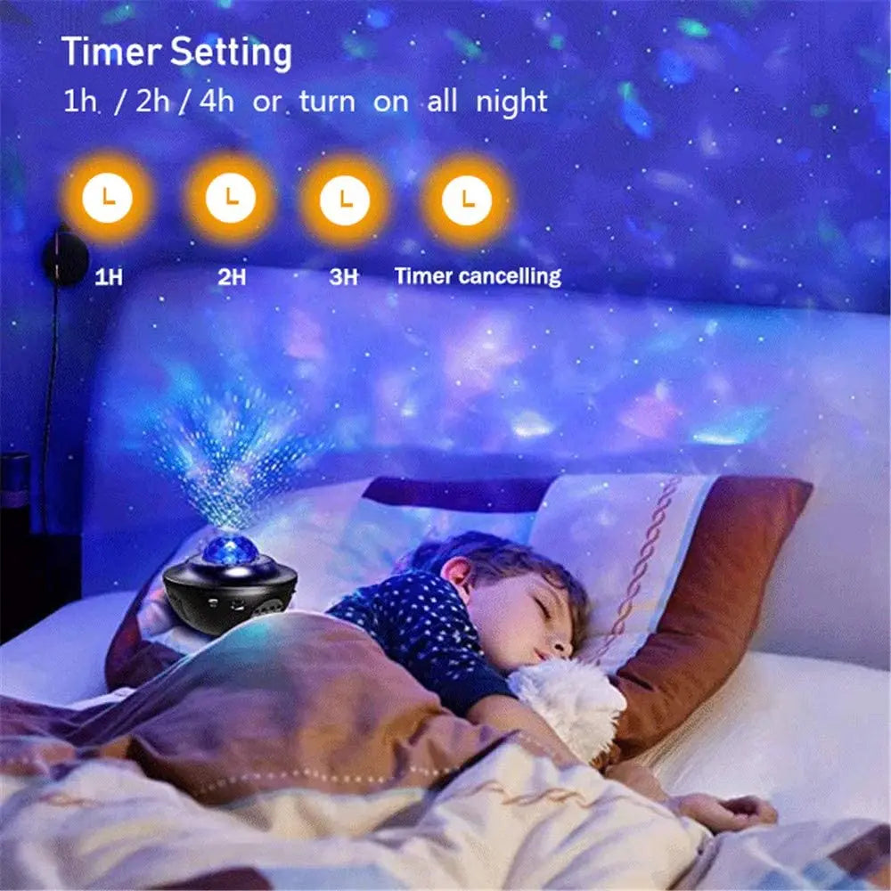 ZK50 LED Star Galaxy, Ocean Music Starry Water Wave Projector Light Sound-Activated