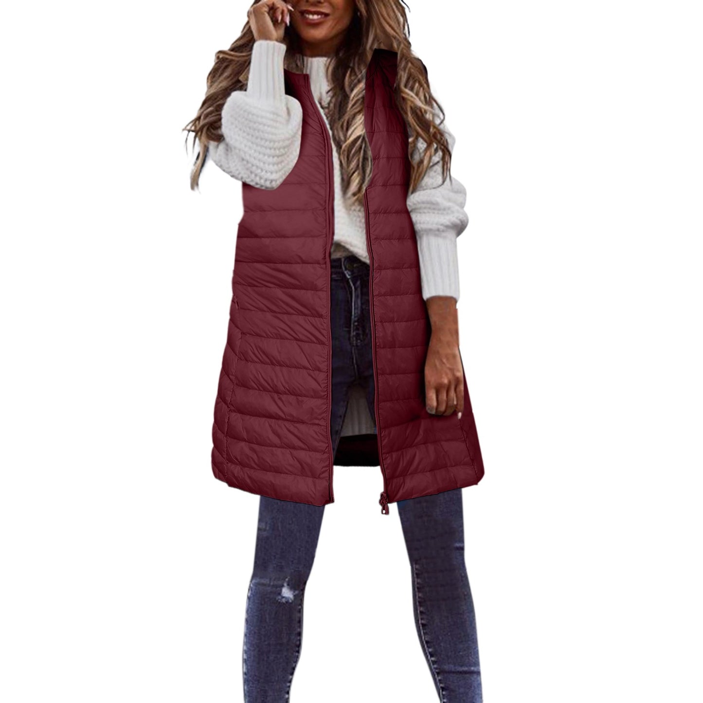 Ultra-light Winter Down Jacket For Women Long Style Down Coats Sleeveless Feather Warm Waistcoat Down Vest Outerwear Coats Woman