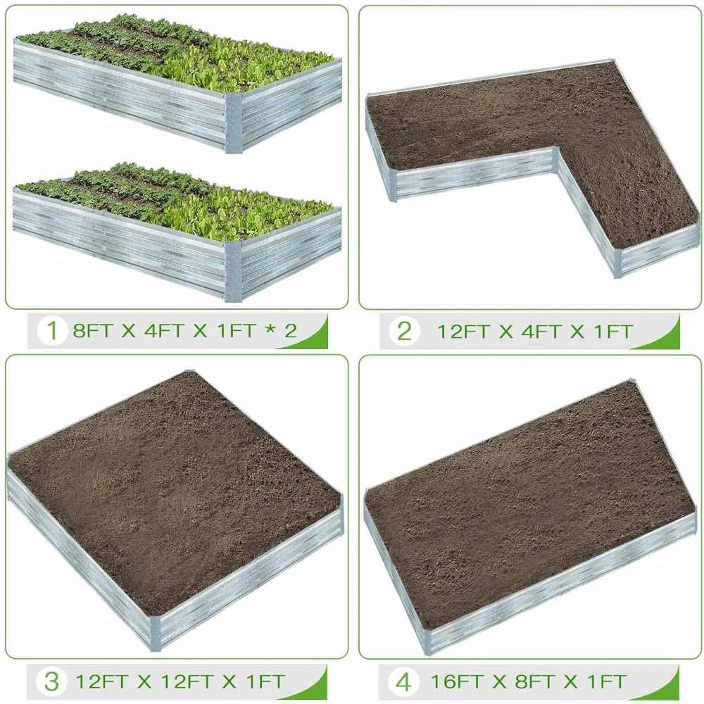 Galvanized Raised Garden Beds for Vegetables Large Metal Planter Box Steel Kit Flower Herb (8 x 4 x 1 ft * 2 Pack, Galvanized)