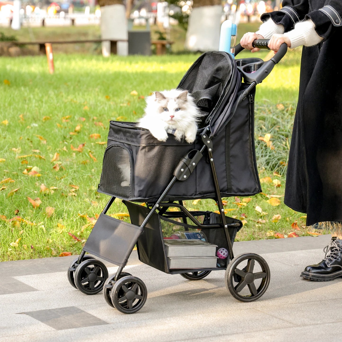 Stable Pet Dog Carrier Stroller Outdoor Puppy, Cat Baby Cart 2 Colors Light Foldable Large Space Jogger Stroller