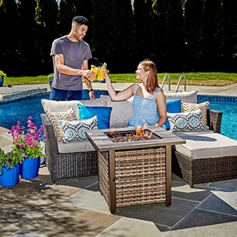 Fire Pit Brown 30” Square Gas Fire Table Firepit Outdoor