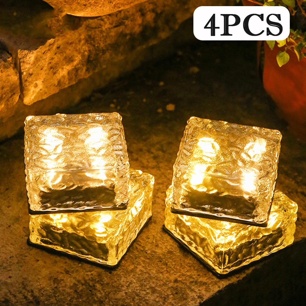 4pcs Solar LED Lights Outdoor Lawn Lamp Solar Brick Light Crystal - justforyoushopping23