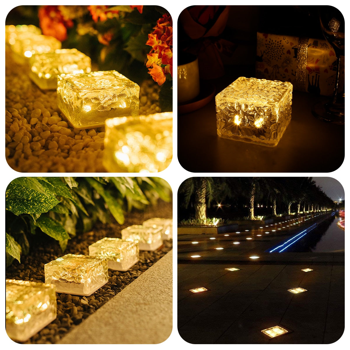 4pcs Solar LED Lights Outdoor Lawn Lamp Solar Brick Light Crystal - justforyoushopping23