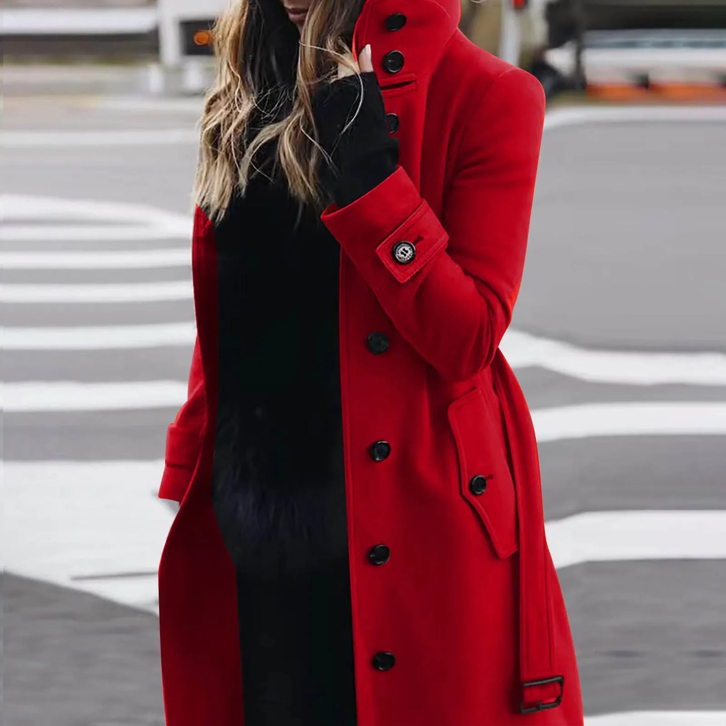 Women's Trench Coat High-collar Single-breasted Jacket Long Sleeve Coats Street Commuter Outwear Stand Collar Woolen Coat 2024