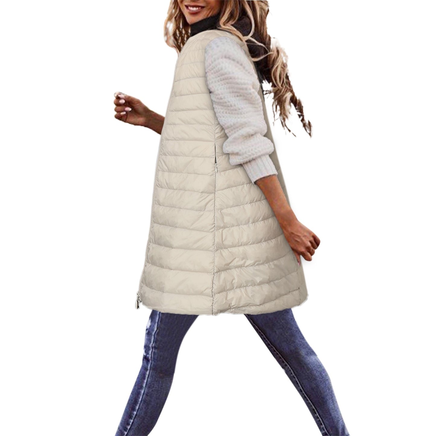 Ultra-light Winter Down Jacket For Women Long Style Down Coats Sleeveless Feather Warm Waistcoat Down Vest Outerwear Coats Woman