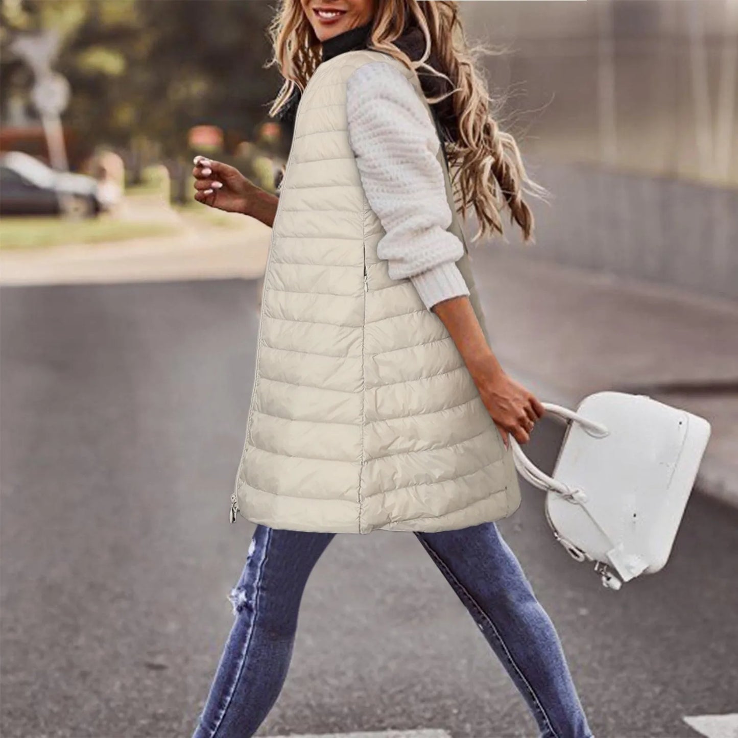 Ultra-light Winter Down Jacket For Women Long Style Down Coats Sleeveless Feather Warm Waistcoat Down Vest Outerwear Coats Woman