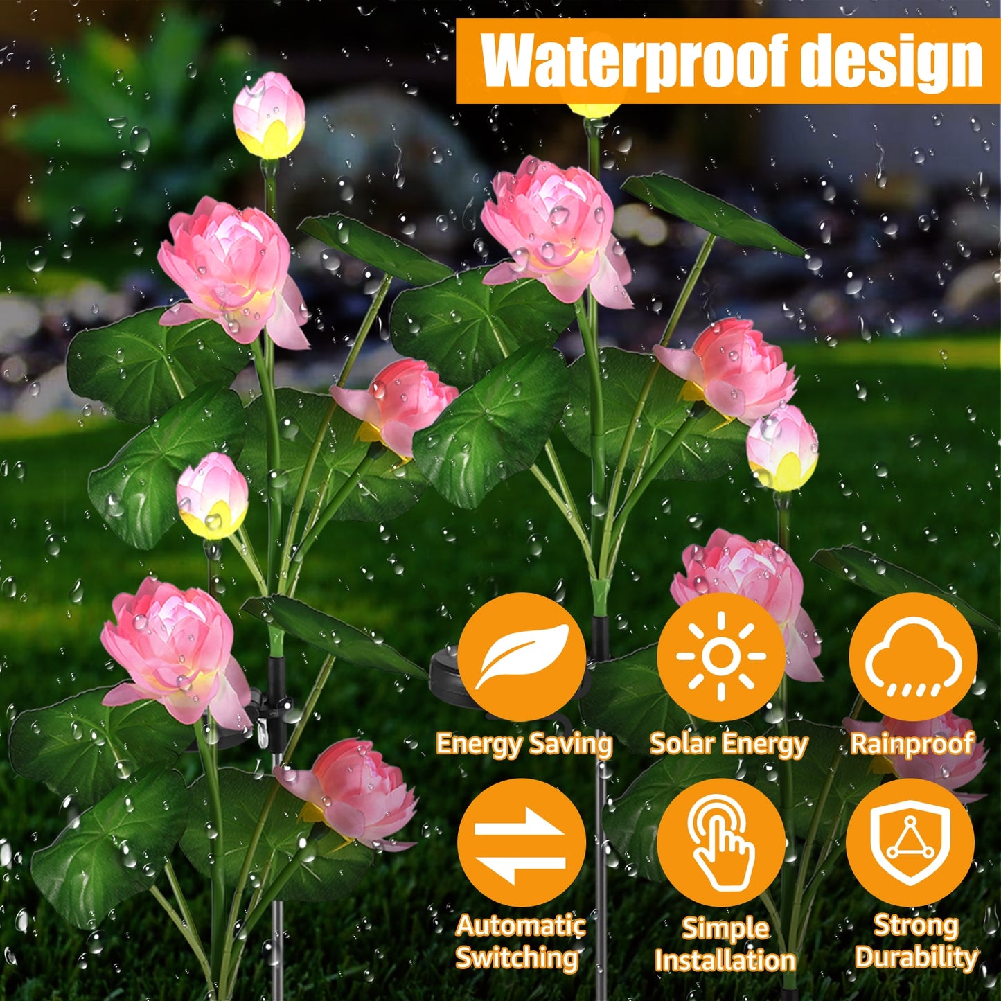 2Pcs Lotus Stake Solar Light Outdoor Decor Garden Light Waterproof Realistic Flower LED Lawn Lamp Landscape Light for Patio - justforyoushopping23