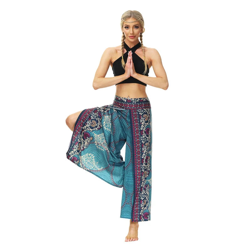 Women Casual Slit Wide Leg Boho Yoga Pants