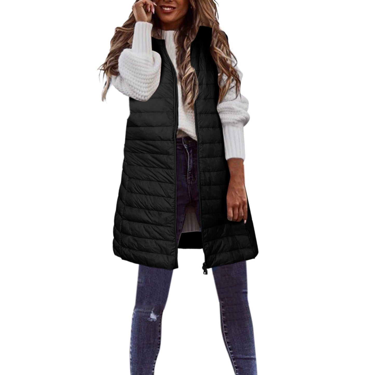 Ultra-light Winter Down Jacket For Women Long Style Down Coats Sleeveless Feather Warm Waistcoat Down Vest Outerwear Coats Woman