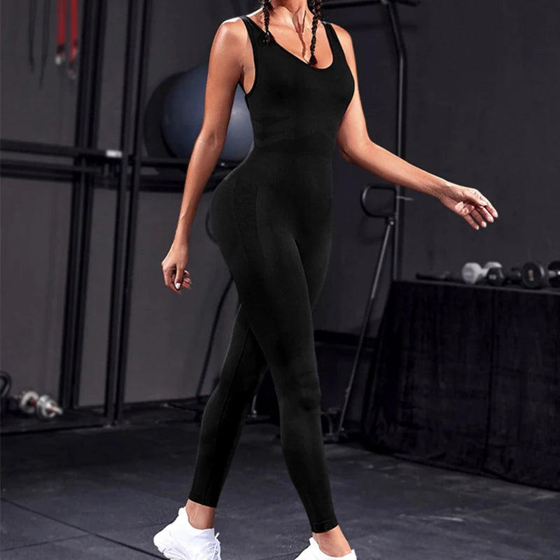 Women Yoga Bodysuit Workout Sleeveless Jumpsuit Gym Clothes Sportswear