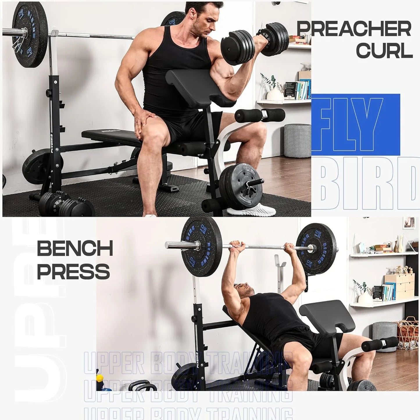 Bench Press Set with Preacher Curl Pad and Leg Developer for Home Gym Full-Body Workout