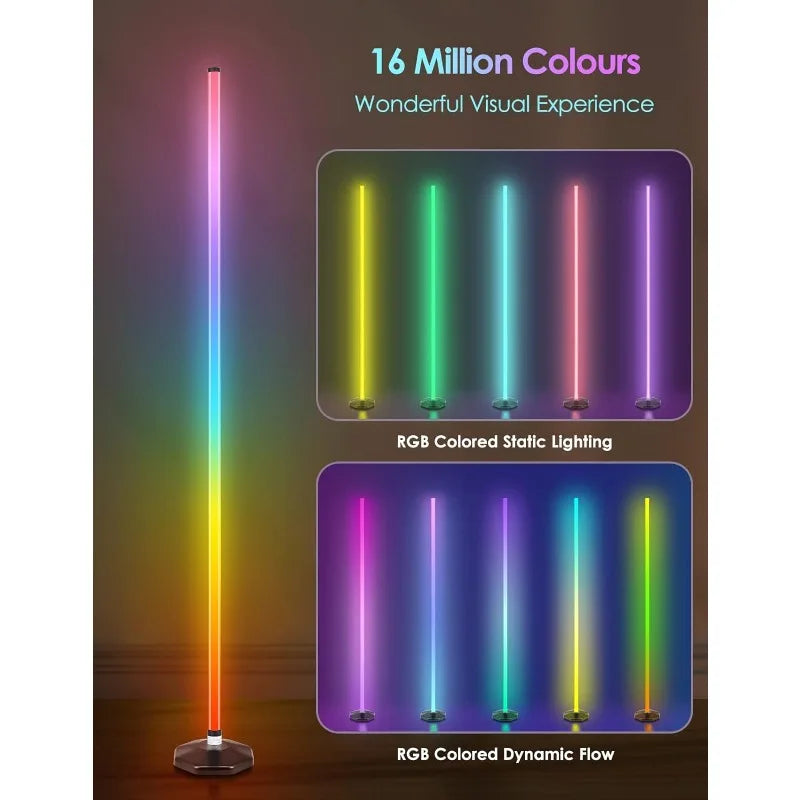 Bluetooth APP and Remote Control 65" Smart Modern Standing Lamp Music Sync 16 Million DIY Colors Changing LED Floor Lamp