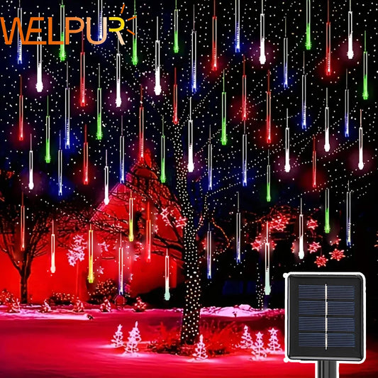 Solar Meteor Shower Rain Lights Waterproof String Lights Christmas Holiday Lighting Decor Outdoor Street Garland Fairy Lights