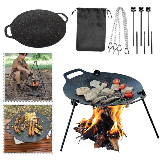 36CM Non-stick BBQ Grill Pan Barbecue Meat Pot Outdoor Travel Camping Bakeware