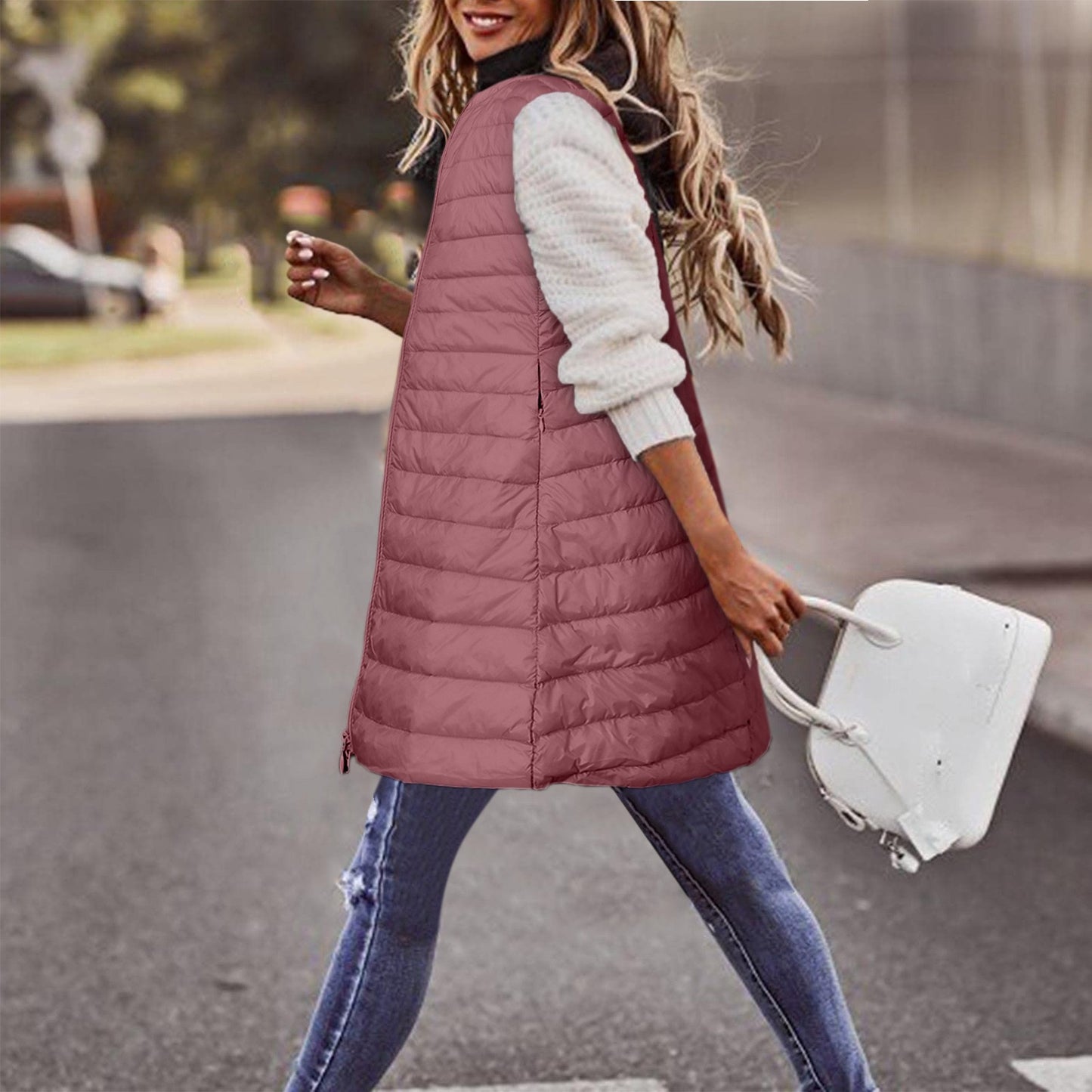 Ultra-light Winter Down Jacket For Women Long Style Down Coats Sleeveless Feather Warm Waistcoat Down Vest Outerwear Coats Woman