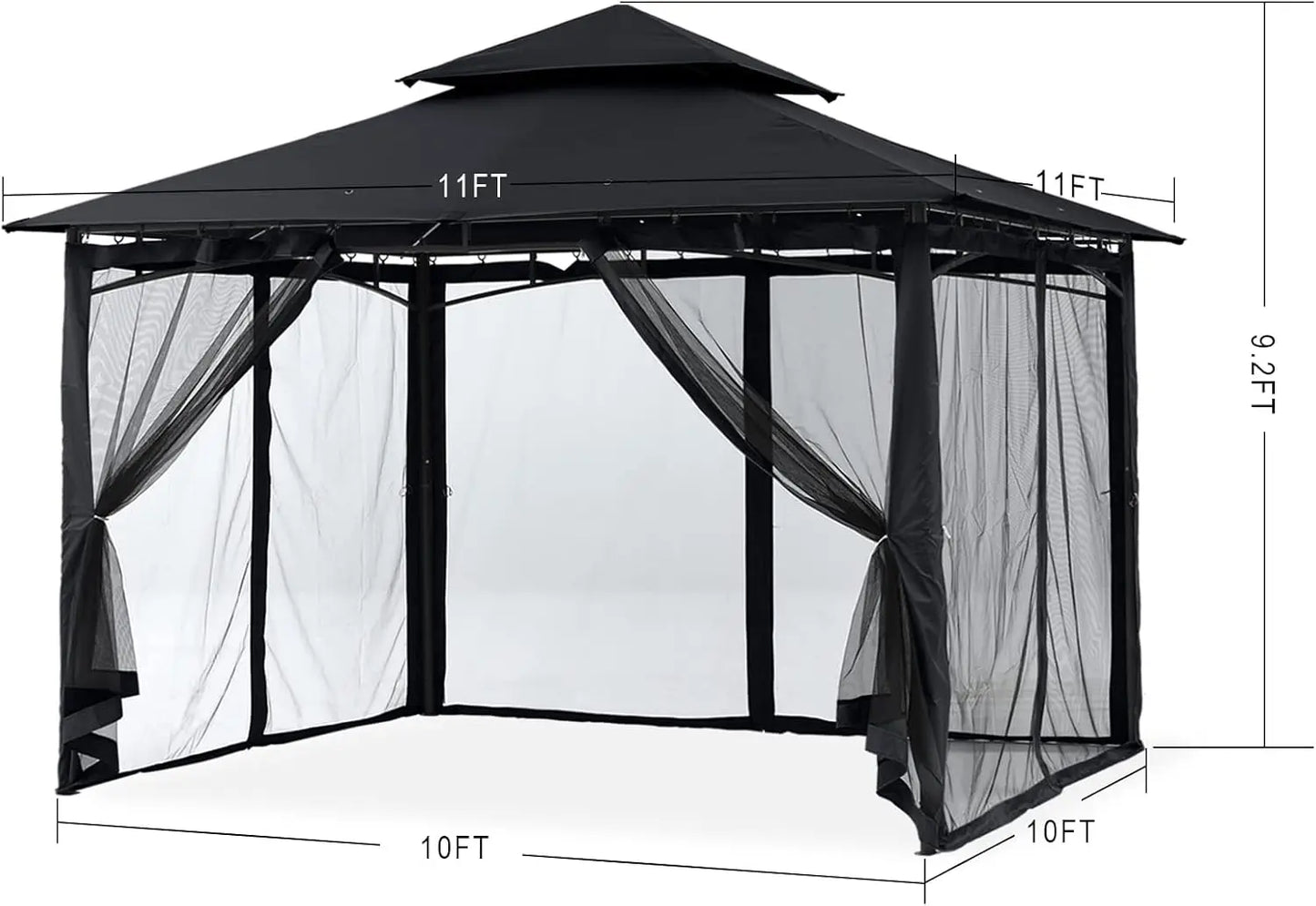 Outdoor Garden Gazebo for Patios with Stable Steel Frame and Netting Walls (10x10,Black)