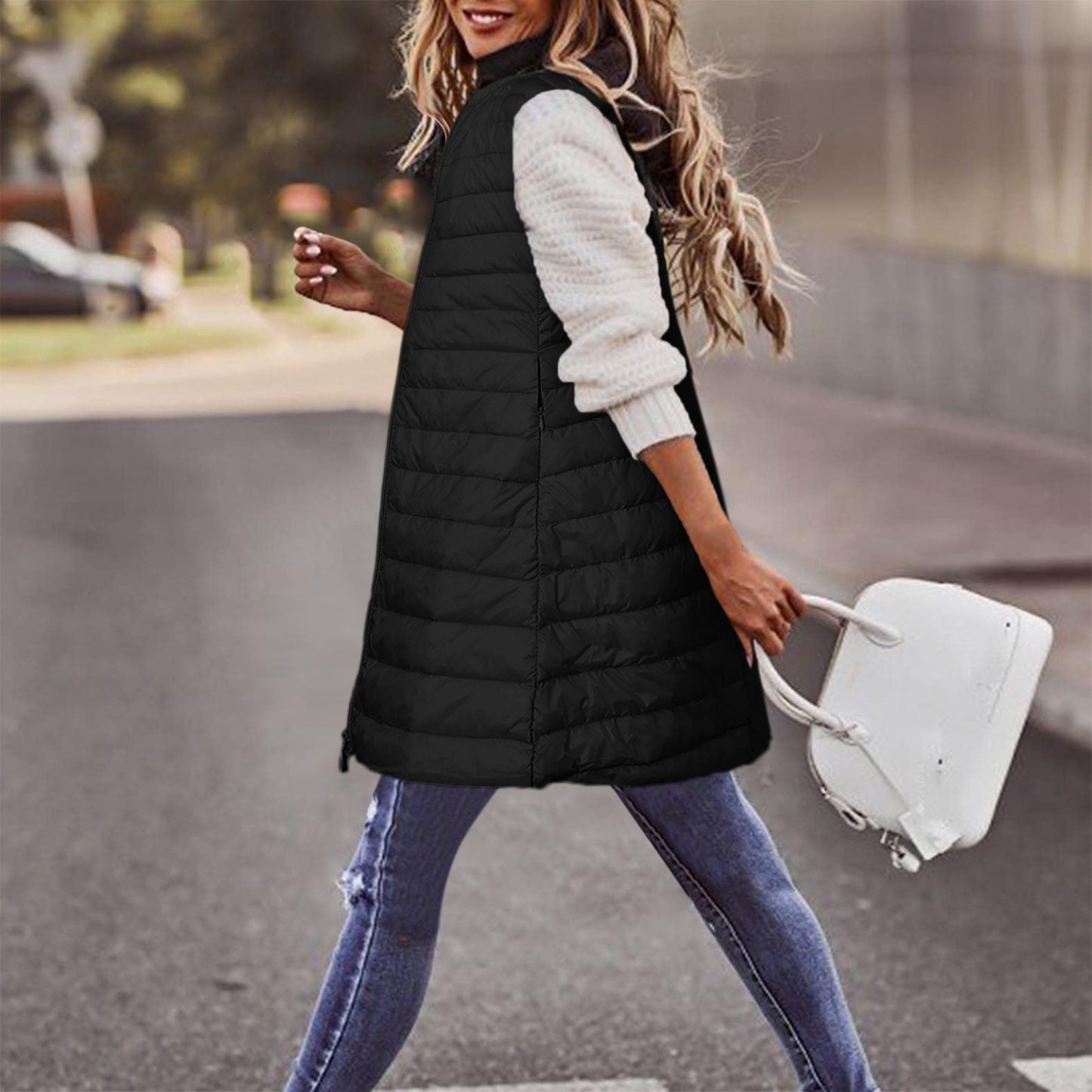 Ultra-light Winter Down Jacket For Women Long Style Down Coats Sleeveless Feather Warm Waistcoat Down Vest Outerwear Coats Woman