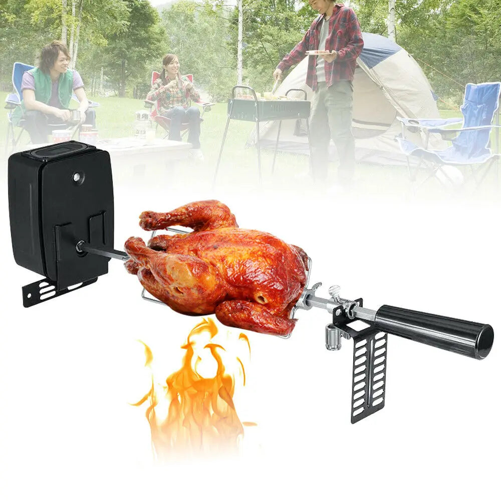 BBQ Spit Rod Meat Forks Stainless Steel Rotisserie Kit Electric Barbecue Rack BBQ Grill Tools w/ Motor