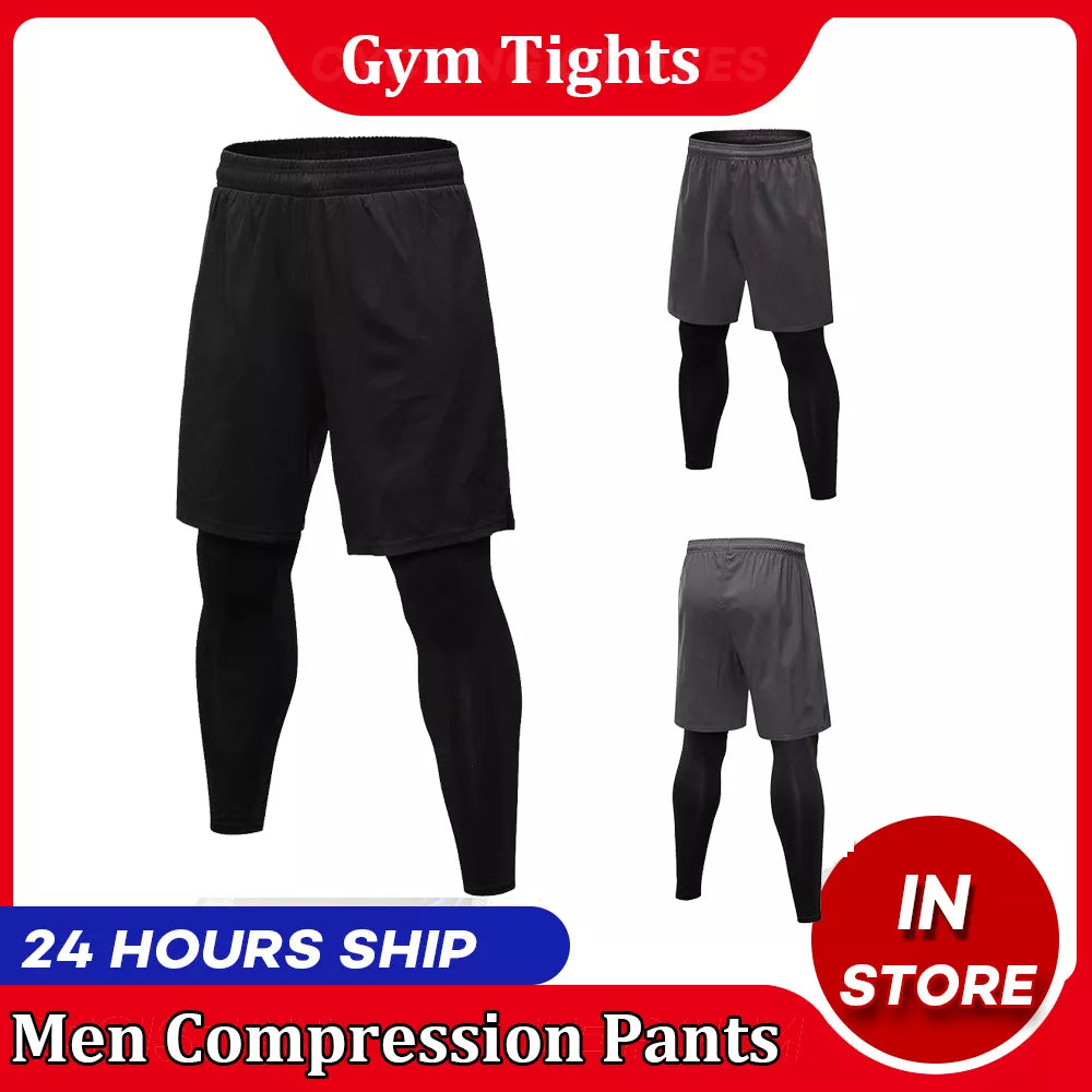 Compression Men's 2 in 1 Leggings Jogging Pants