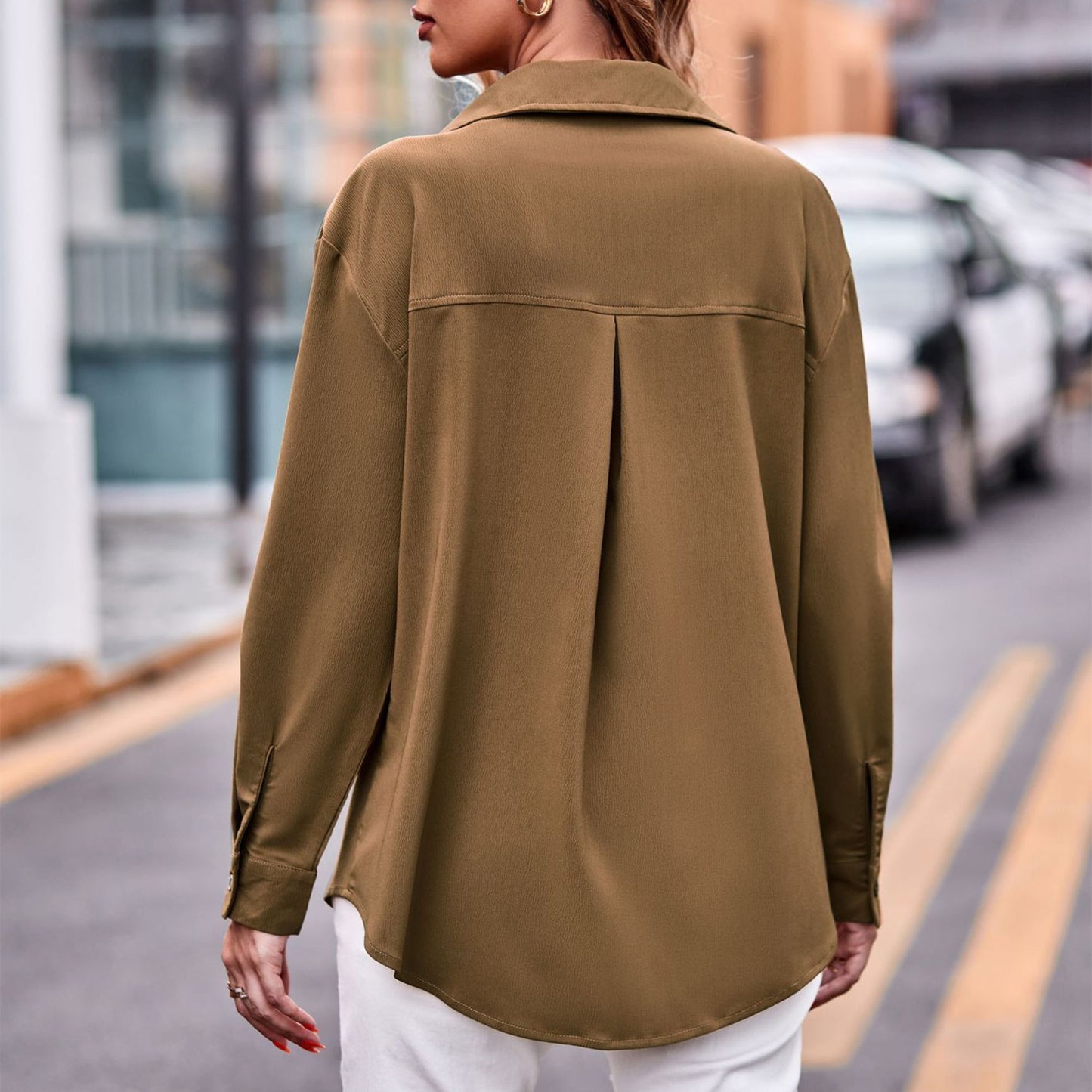 Women Elegant Blouses Tops Stylish Long Sleeve Casual Solid Color Coat with Pockets Autumn Jacket Loose Outfit - justforyoushopping23