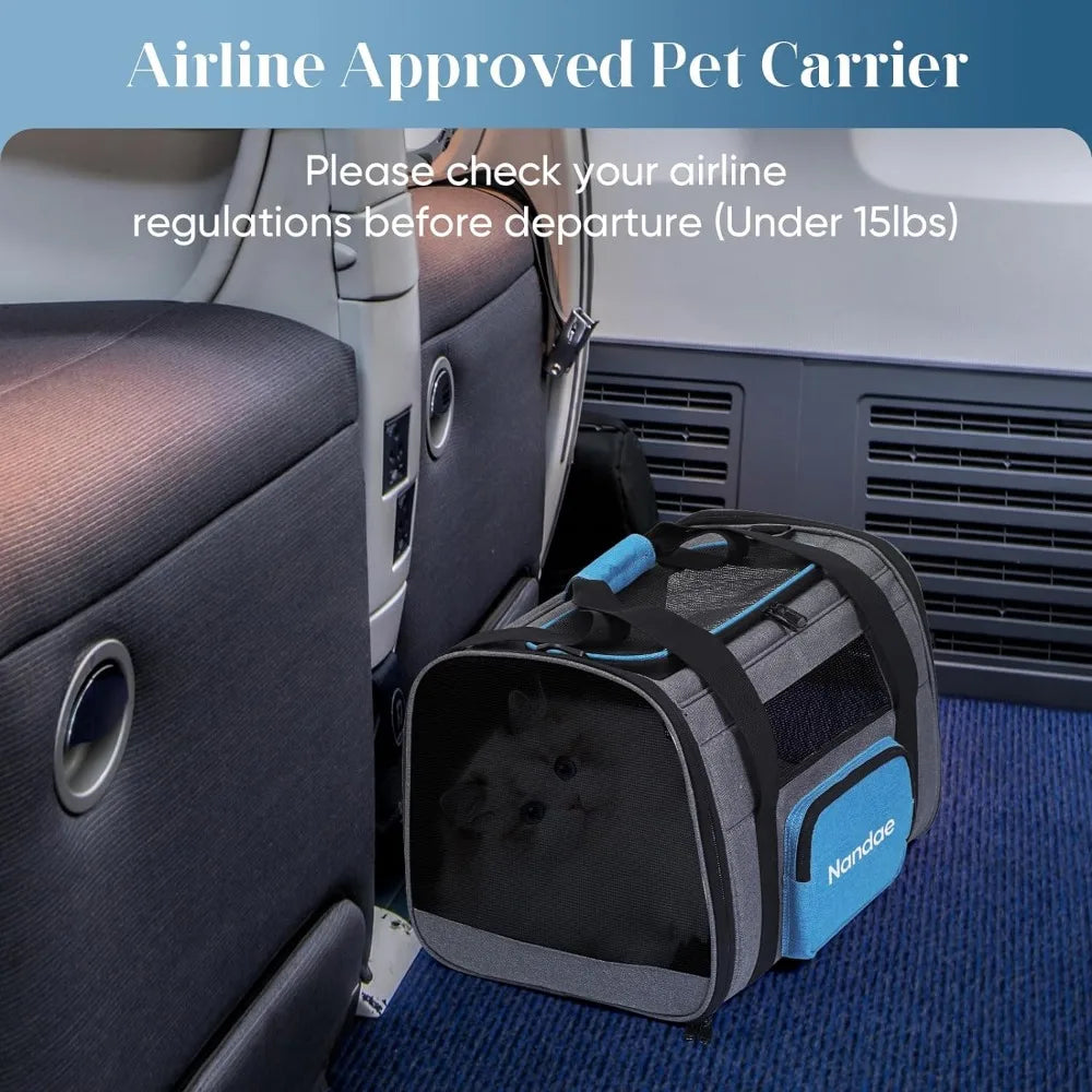 Portable Pet Carrier with Wheels,  Pet Carrier with Telescopic Handle and Shoulder StraFoldable Pet Travel Bag.