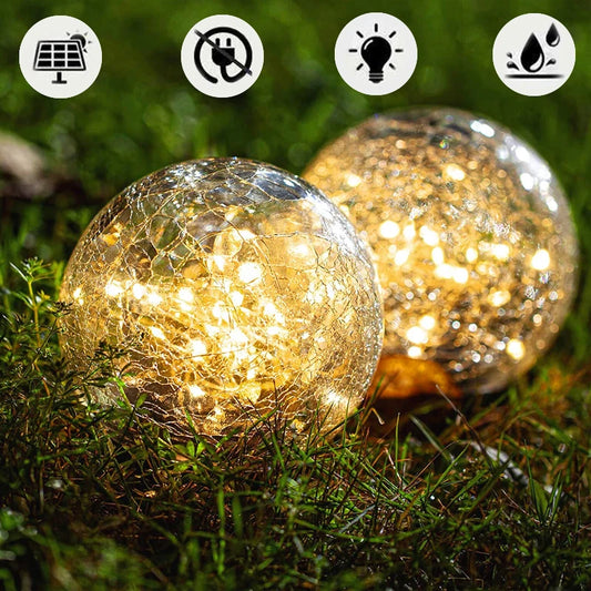 Solar Garden Light Cracked Glass Ball Lamps